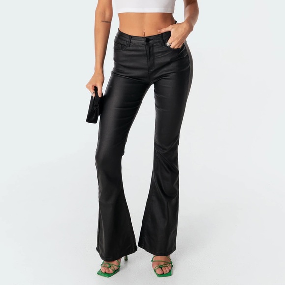 Jumpsuits | Edikted Flare Leather Pants 